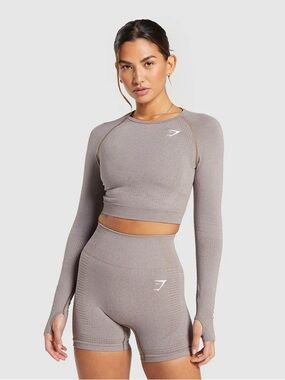 Gymshark Vital Seamless 2.0 Crop Top - Warm Taupe Marl